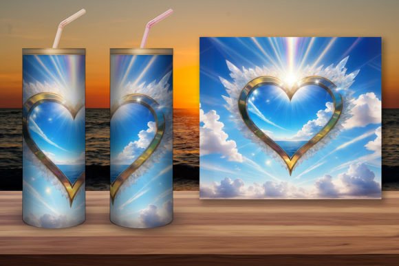 Download Golden Shiny Heart in Sky Tumbler Wrap - Shiny heart Collection