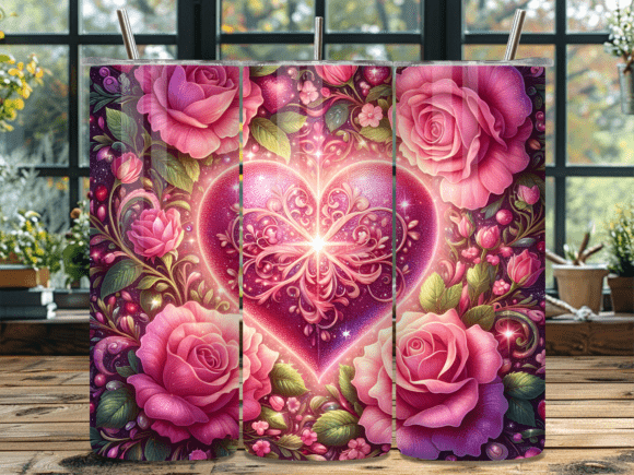 Download Floral Rose Shiny Heart Tumbler Wrap - Shiny heart Collection