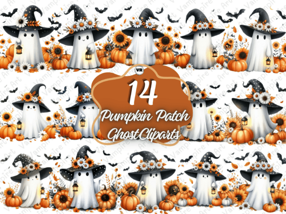 Download Watercolor Pumpkin Patch Ghost Cliparts - Ghost Collection